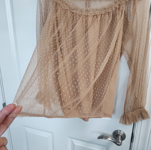 J. Crew Feminine Tan Poke A Dot Shear Tull S Long Sleeve Top - Picture 4 of 17